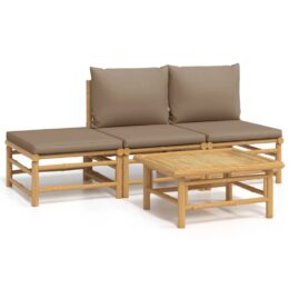Loungeset van bamboe 4-delig - 2x middenbank + voetensteun + tafel - Taupe