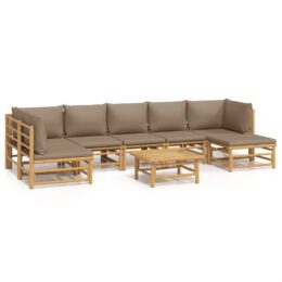 Loungeset van bamboe 8-delig - 2x hoekbank + 4x middenbank + voetensteun + tafel - Taupe