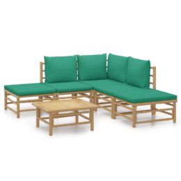 Loungeset van bamboe 6-delig - Hoekbank + 2x middenbank + 2x voetensteun + tafel - Groen