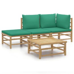 Loungeset van bamboe 4-delig - Hoekbank + middenbank + voetensteun + tafel - Groen