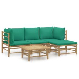 Loungeset van bamboe 5-delig - 2x hoekbank + middenbank + voetensteun + tafel - Groen