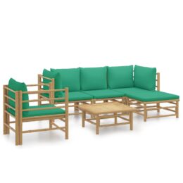Loungeset van bamboe 6-delig - 2x hoekbank + middenbank + fauteuil + voetensteun + tafel - Groen