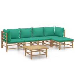Loungeset van bamboe 6-delig - 2x hoekbank + 2x middenbank + voetensteun + tafel - Groen