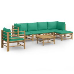 Loungeset van bamboe 7-delig - 2x hoekbank + 2x middenbank + fauteuil + voetensteun + tafel - Groen