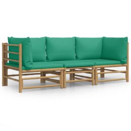 Loungeset van bamboe 3-delig - 2x hoekbank + middenbank - Groen