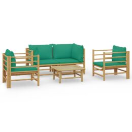 Loungeset van bamboe 5-delig - 2x hoekbank + 2x fauteuil + tafel - Groen