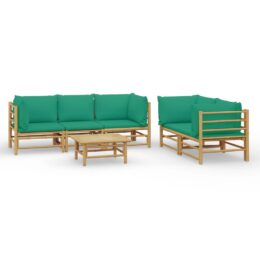 Loungeset van bamboe 6-delig - 4x hoekbank + middenbank + tafel - Groen