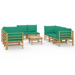 Loungeset van bamboe 9-delig - 4x hoekbank + 4x middenbank + tafel - Groen
