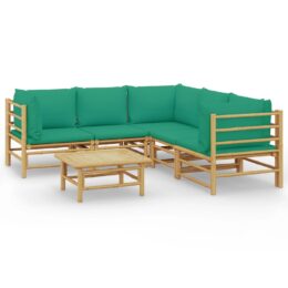 Loungeset van bamboe 6-delig - 3x hoekbank + 2x middenbank + tafel - Groen