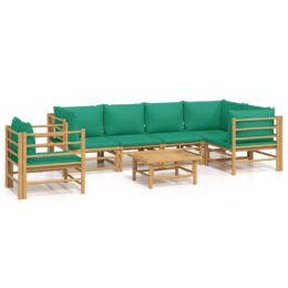 Loungeset van bamboe 7-delig - 2x middenbank + 3x hoekbank + fauteuil + tafel - Groen
