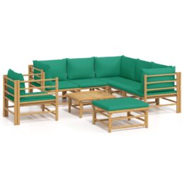 Loungeset van bamboe 8-delig - 3x hoekbank + 2x middenbank + fauteuil + voetensteun + tafel - Groen
