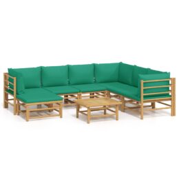 Loungeset van bamboe 8-delig - 3x hoekbank + 3x middenbank + voetensteun + tafel - Groen