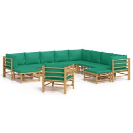Loungeset van bamboe 12-delig - 5x middenbank + 3x hoekbank + 2x voetensteun + fauteuil + tafel - Groen