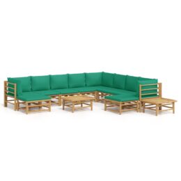 Loungeset van bamboe 12-delig - 5x middenbank + 3x hoekbank + 2x voetensteun + 2x tafel - Groen