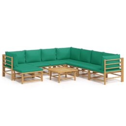 Loungeset van bamboe 9-delig - 3x hoekbank + 4x middenbank + voetensteun + tafel - Groen