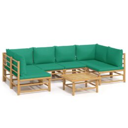 Loungeset van bamboe 7-delig - 2x hoekbank + 4x middenbank + tafel - Groen