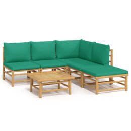 Loungeset van bamboe 6-delig - Hoekbank + 3x middenbank + voetensteun + tafel - Groen