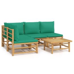 Loungeset van bamboe 5-delig - Hoekbank + 3x middenbank + tafel - Groen