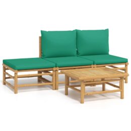 Loungeset van bamboe 4-delig - 2x middenbank + voetensteun + tafel - Groen