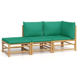 Loungeset van bamboe 3-delig - Hoekbank + middenbank + voetensteun - Groen
