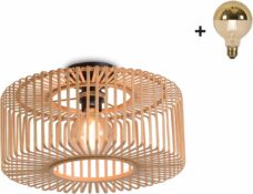 Plafondlamp - BROMO - Bamboe - Rond - Small - Incl. spiegel LED-lamp