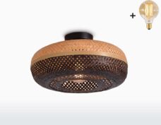 Plafondlamp - PALAWAN - Naturel/Zwart Bamboe - Small - Met LED-lamp