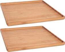 Set van 3x stuks bamboe houten dienbladen 26 x 26 cm met opstaande rand vierkant - Serveerbladen/dienbladen van hout