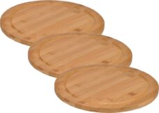 Set van 6x stuks bamboe broodplank/serveerplank/snijplank rond 25 cm - Snijplank met sapgroef - Ontbijtbord