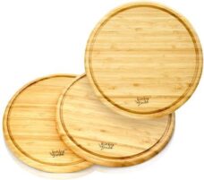 Klarstein snijplanken - Set van 3 ronde bamboe ontbijtplanken - kruimelgroef - serveerplateau voor ontbijt, brunch & broodmaaltijd
