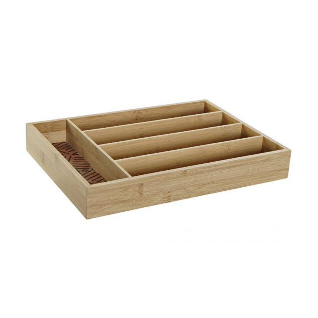 Bamboe houten bestekbak/lade met patroontje in de vakjes 35.5 x 25.5 x 5 cm - Bestekbakken