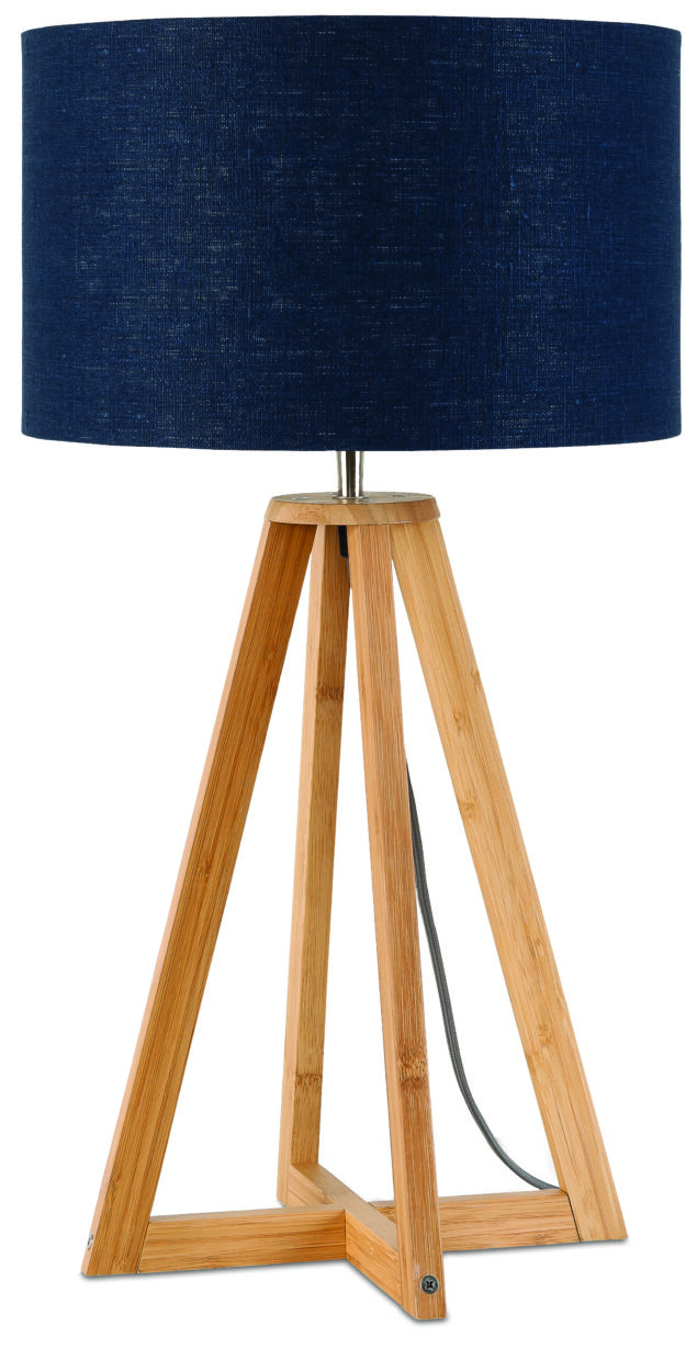 Good&Mojo Tafellamp 'Everest' Bamboe en Eco linnen, kleur Denimblauw