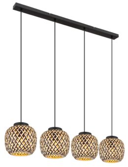Bamboe hanglamp Colly - 4-lichts - Naturel / zwart - Globo - Bamboebaas