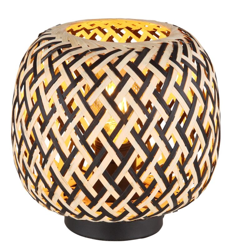 Bamboe tafellamp Colly - Ø20 cm - Naturel / zwart - Globo - Bamboebaas