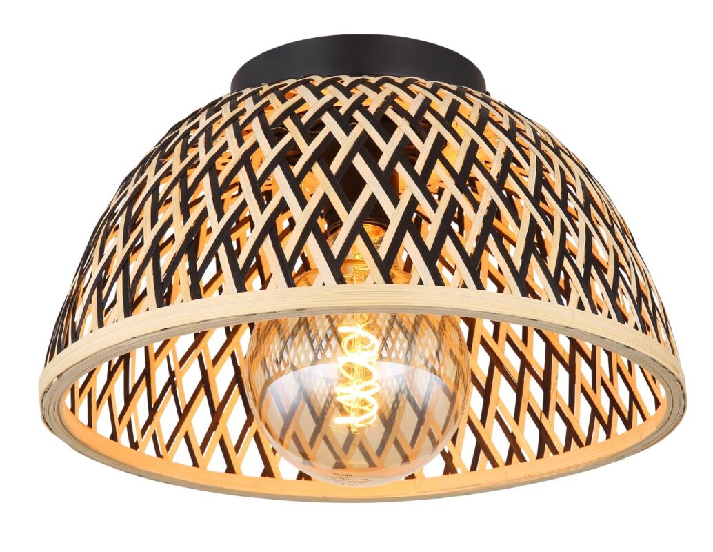 Bamboe plafondlamp Colly - open lampenkap - Naturel / zwart - Globo - Bamboebaas