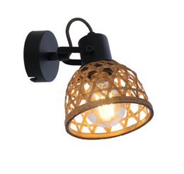 Bamboe wandlamp Wenna - 1-licht - Naturel / zwart - Globo - Bamboebaas