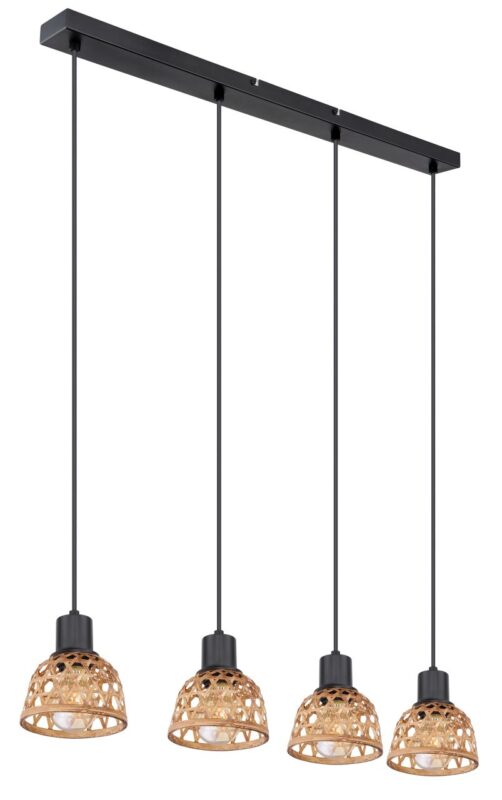 Bamboe hanglamp Wenna - 4-lichts - Naturel / zwart - Globo - Bamboebaas
