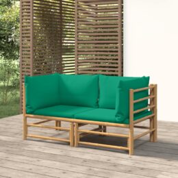 Loungeset van bamboe 2-delig - horizontale spijlen - 2x Hoekbank - Groen